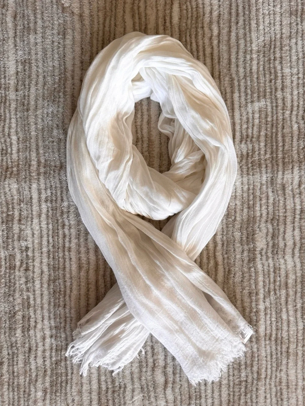 Ann Taylor White Crinkle Viscose Scarf Wrap Shawl 30x72 Lightweight